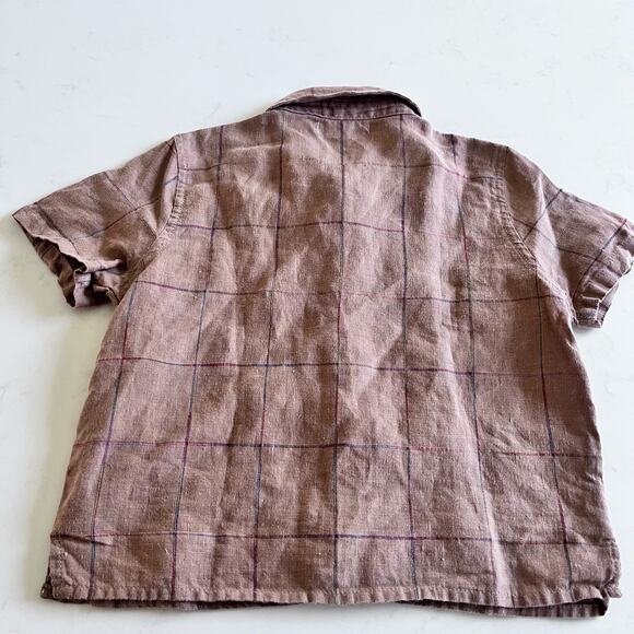Blumint boys brown linen plaid shirt and shorts matching outfit set size 3 - Picture 6 of 9